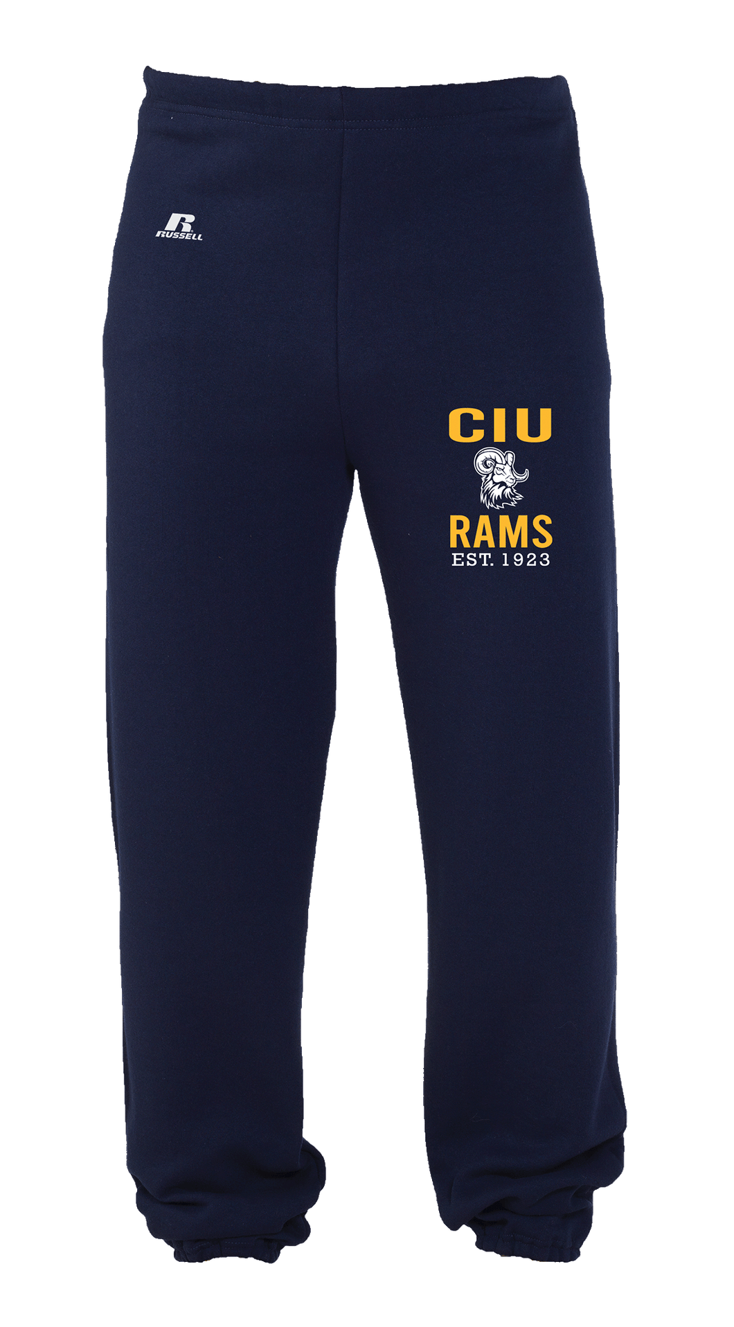 Closed Bottom Sweatpants, Navy, CIU over ram logo Rams over EST 1923