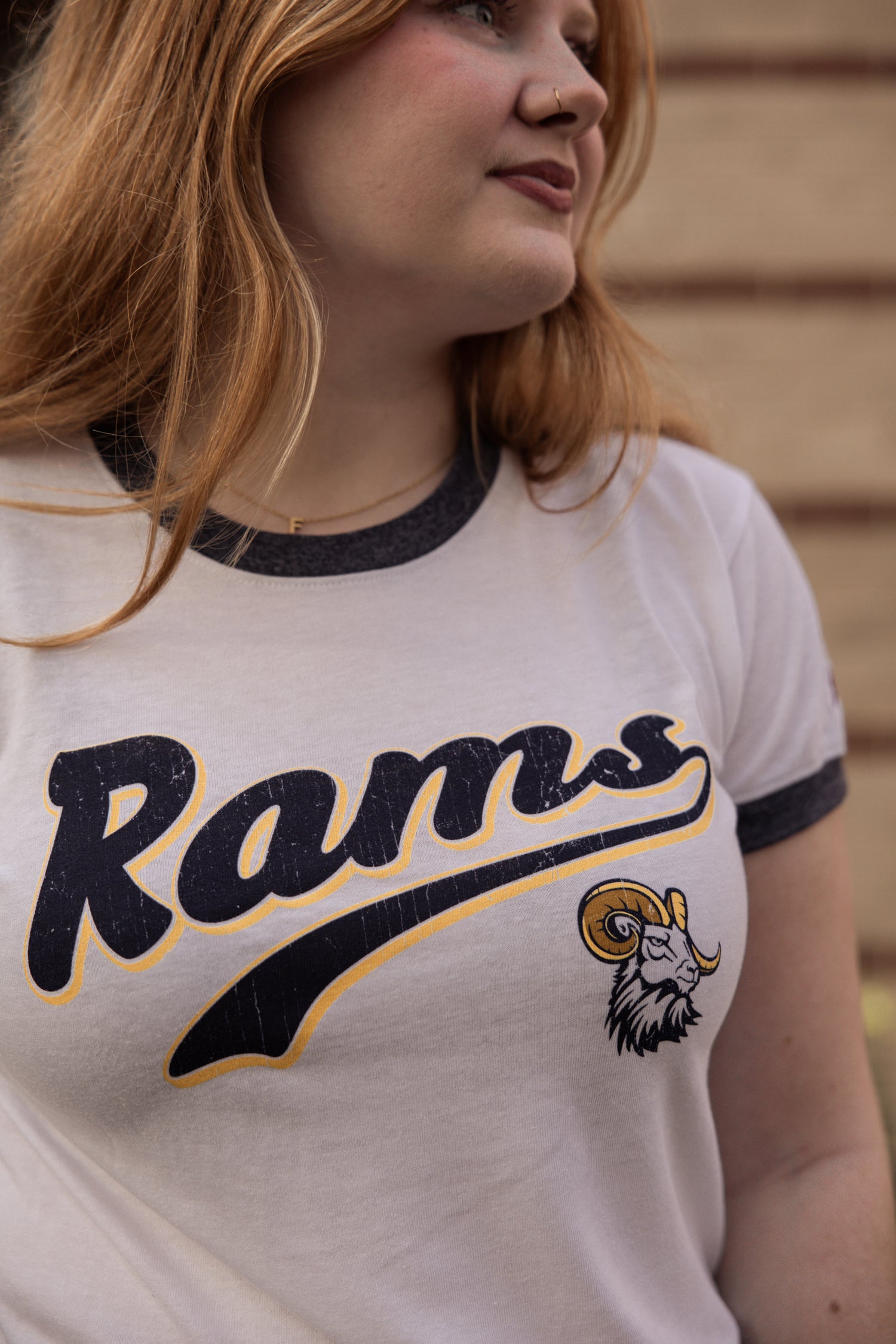 Close-up of a woman wearing a &