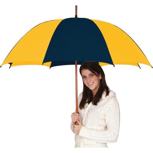 The Eagle Wood Shaft Umbrella | Navy/Gold