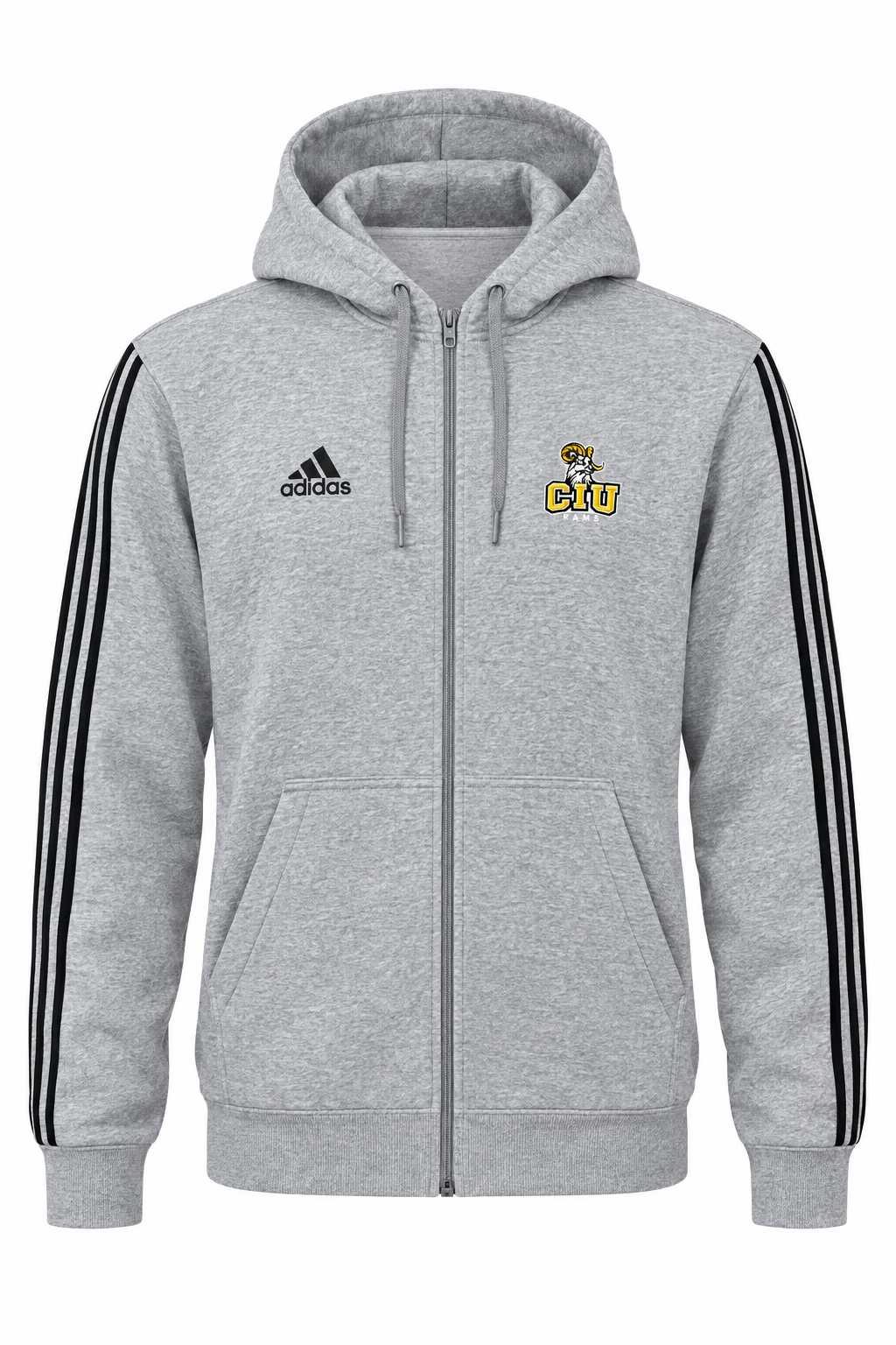 Fashion 3-Stripe Full Zip Hoodie | Heather Gray