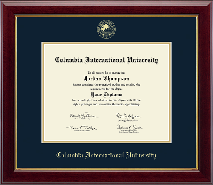 Church Hill Gold Embossed Diploma Frame in Gallery with Navy/Gold mats 