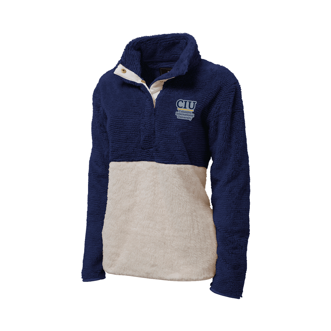 Women's Fuzzy Fleece Snap Neck Pullover, Navy (F22)